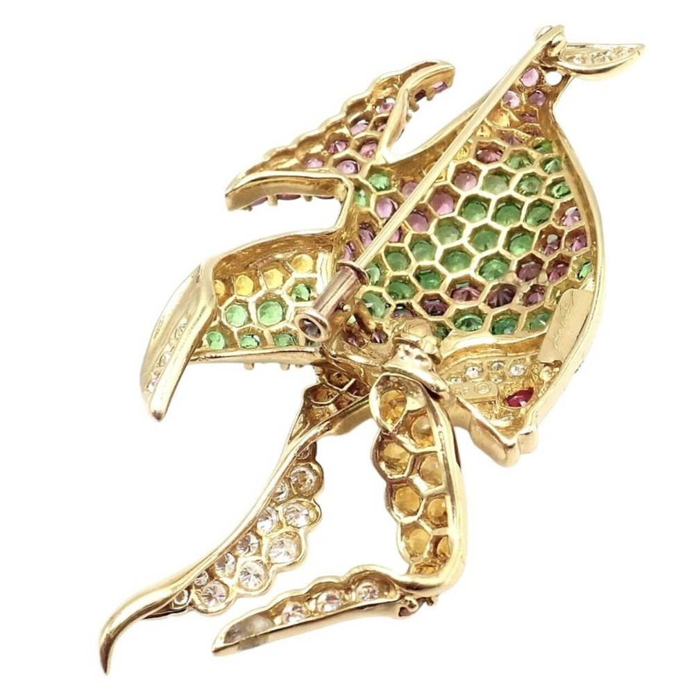 Authentic! Rare Jean Vitau 18k Yellow Gold Diamond Color Stone Angel Fish Brooch - Picture 3 of 12